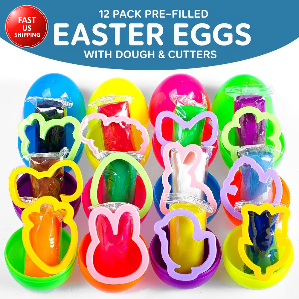 12-Pack Prefilled Easter Eggs with Modeling Dough & Easter-Shaped Cutters, Non-C