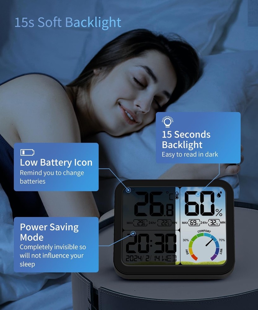 Backlit Digital Room Thermometer - 5.8'' Large Display with Max & Min Records