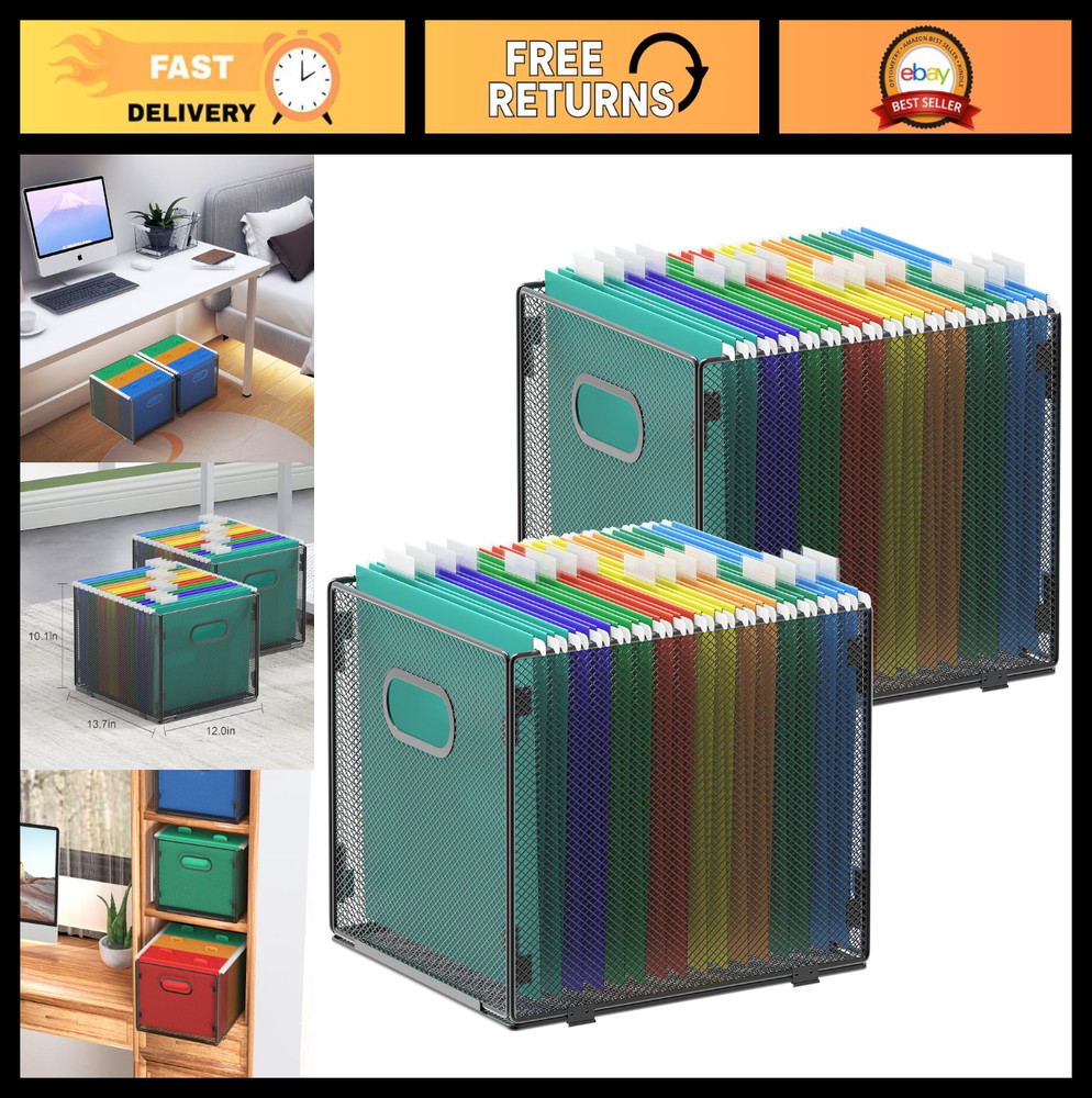 2 Pack Mesh Hanging File Organizer - Letter Size Filing Box & Storage Solution