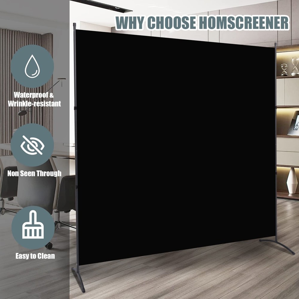 Room Divider Single Panel Privacy Screen, 71''x72''H Large 1 Panel, Black