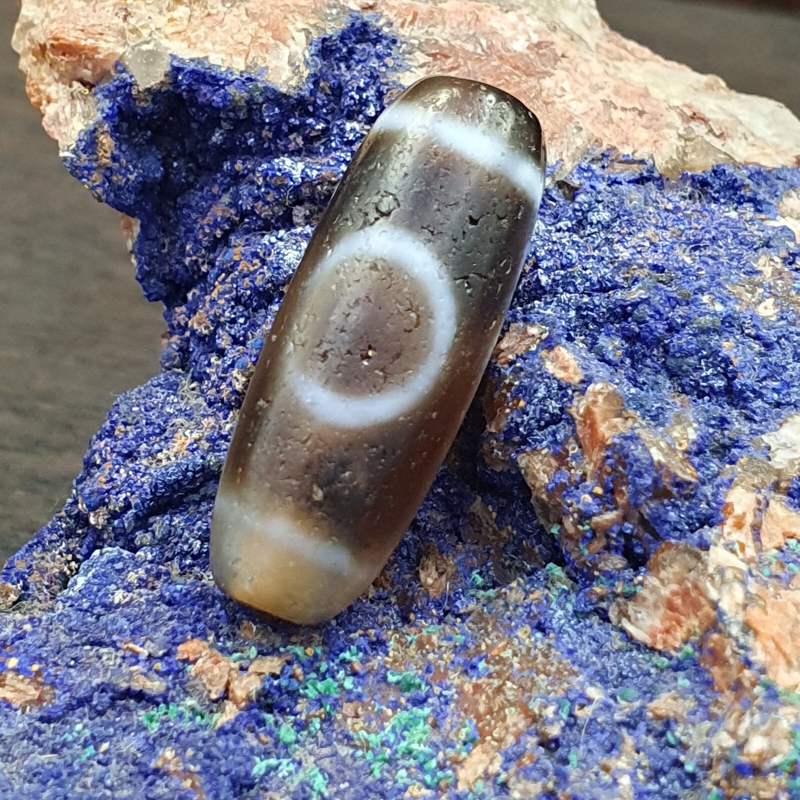 Antique Old Tibetan 2Circle Eyes Agate stone Dzi Bead Amulet HQ-8