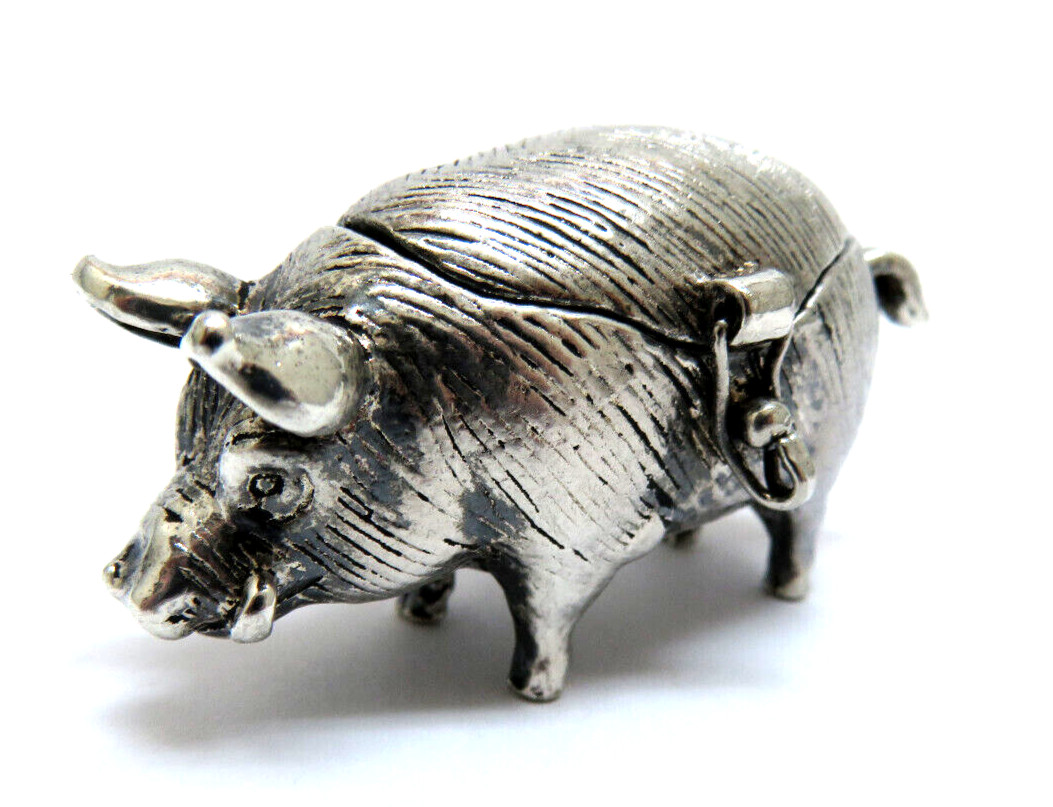 Vintage Silver Plate Heavy Figural PIG HOG BOAR Trinket Box ~ 45 g