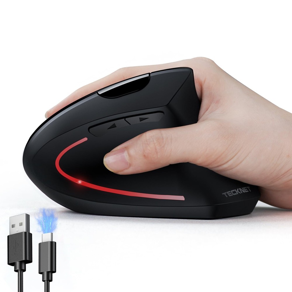 TECKNET Ergonomic Mouse, Rechargeable Vertical Ergo Mouse Wireless Black