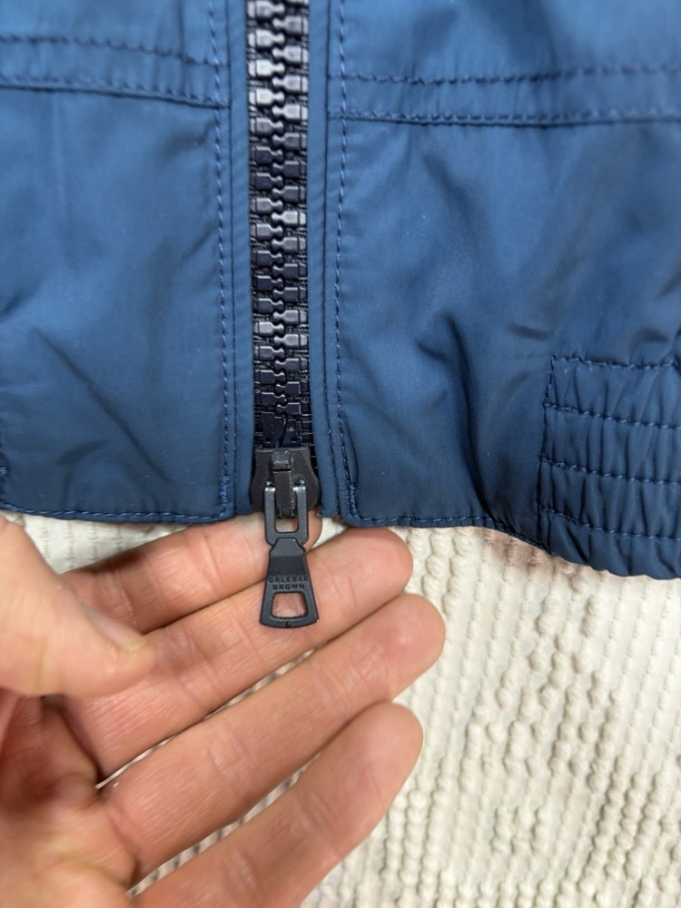 Orlebar Brown Shell Bomber Jacket Men Medium Stowable Hood Blue Full Zip