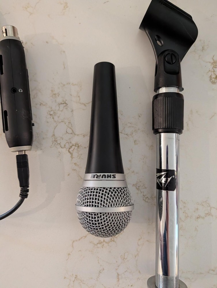 Preowned Shure PG48 Microphone, X2u Adapter, Peavey Mic Base