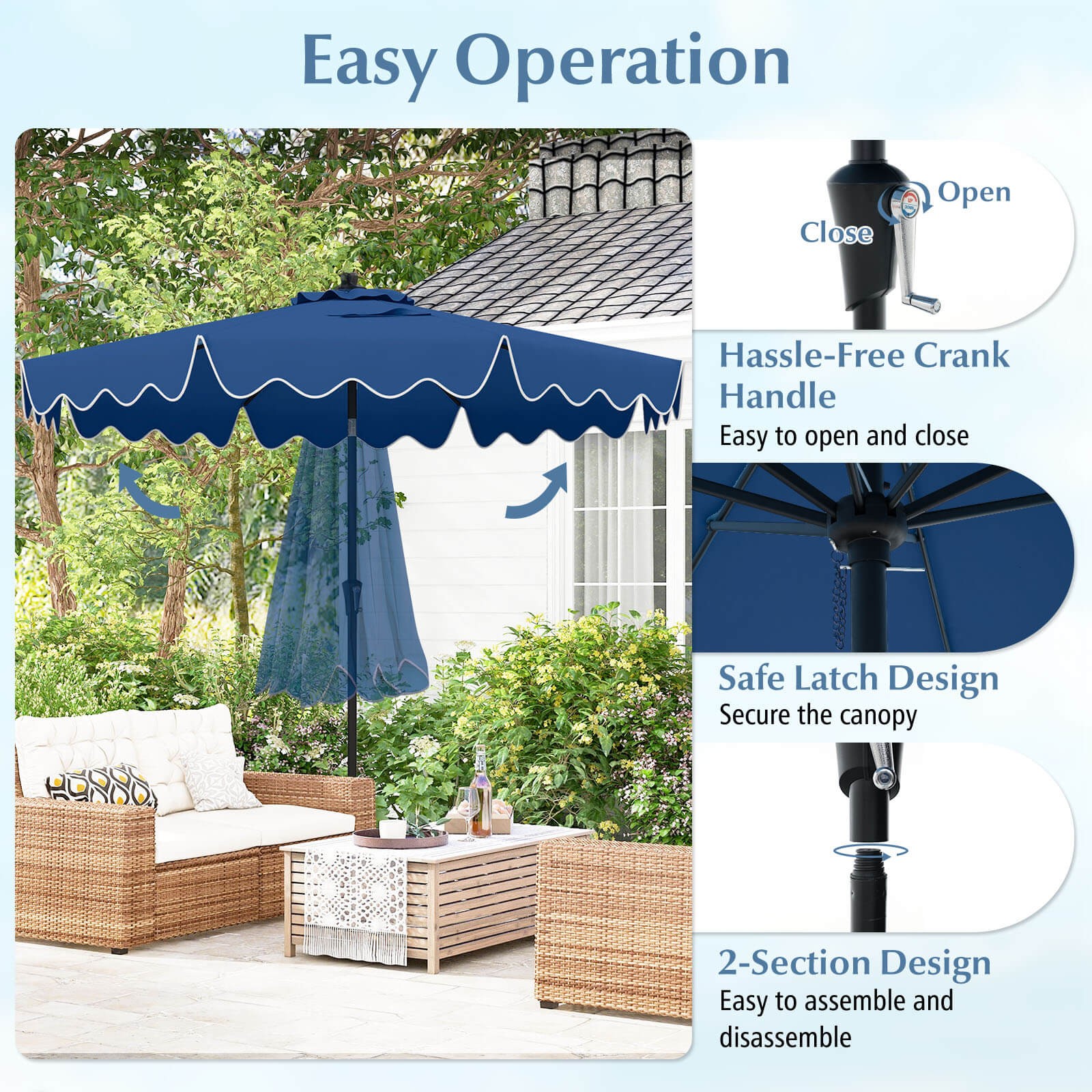 9 FT Patio Umbrella 2-Tier Market Table Umbrella w/ Sun-Protective Canopy