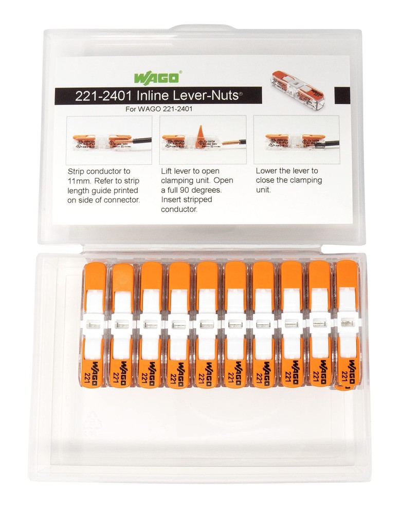 WAGO 221-2401 Lever Nuts Compact Splicing Inline Wire Connectors with Case | ...
