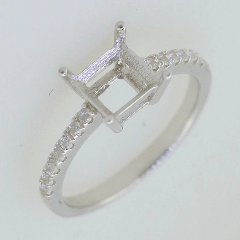925 Sterling Silver 5mm Square Ring Setting Semi Mount Zircon Jewelry