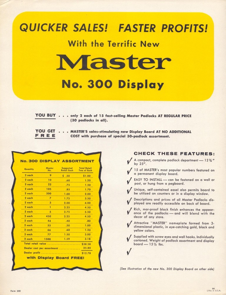 Master Locks Display No. 300 Advertisement 11" x 8"