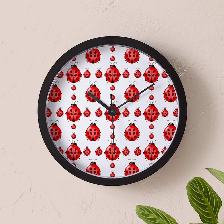 CafePress Red Ladybug Pattern 10" Wall Clock (1351735609)