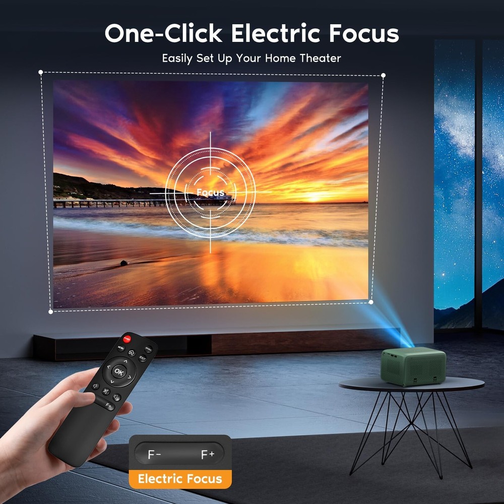 【Electric Focus】Mini Projector with WiFi and Bluetooth, Portable M