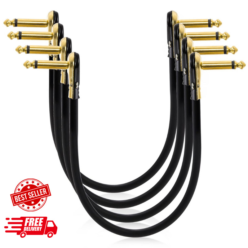 Guitar Patch Cable 4-Pack, 12" Flat Low Profile with Right Angle Connectors