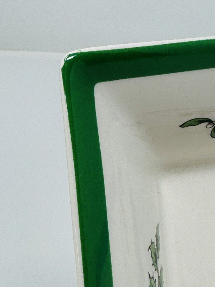 Spode Christmas Tree Rectangular Serving Tray Green Trim 8.5" England MINT