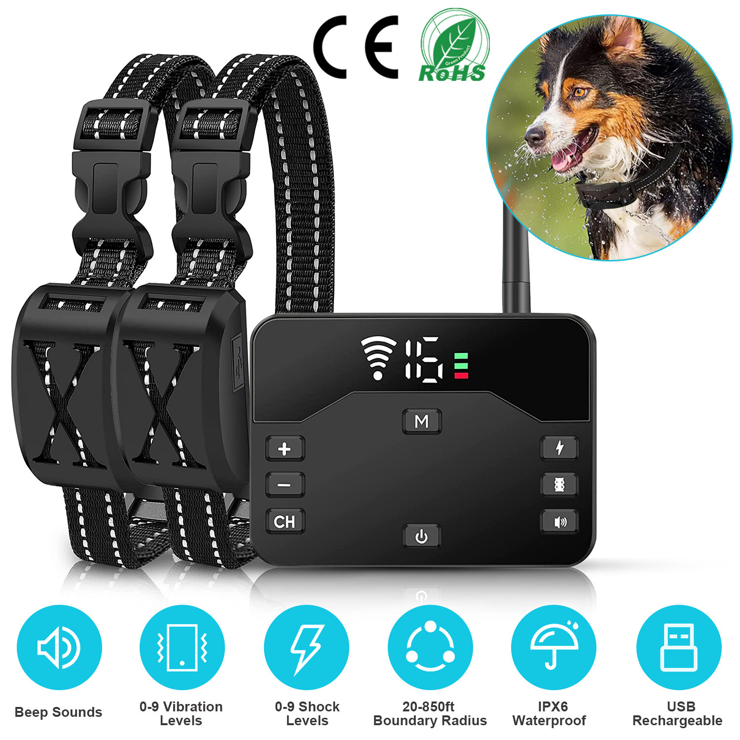 Electric Fence for Dogs 2 in 1 Wireless Dog Fence Collar Pet Containment System
