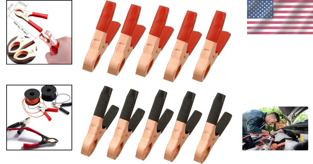 10 Pack Copper Plated Alligator Clips for Reliable Electrical Testing - 50A