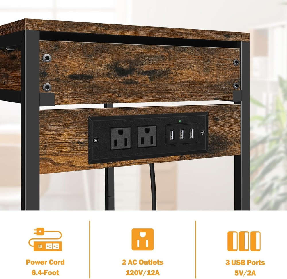 Printer Stand w/Storage Drawer Rolling Printer Table Desk w/Charging Station