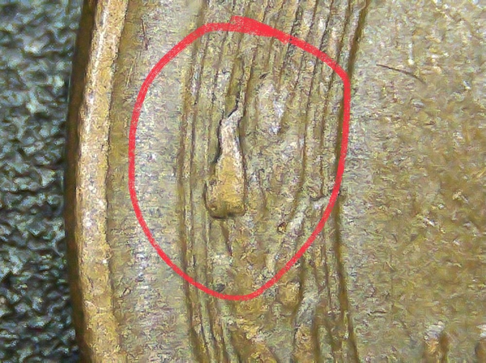 1955 D Lincoln Wheat Cent Rev Wheat Die Chip error.