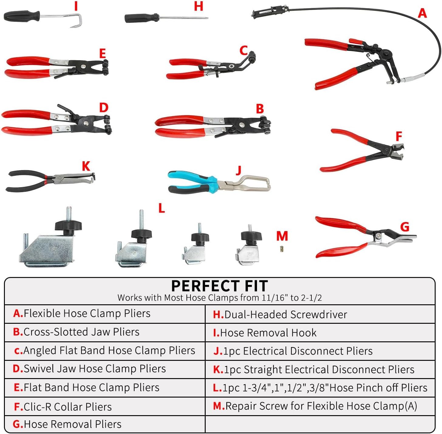 Hose Clamp Pliers Set 16pcs Hose Clamp Removal and Installation Tool Kit for