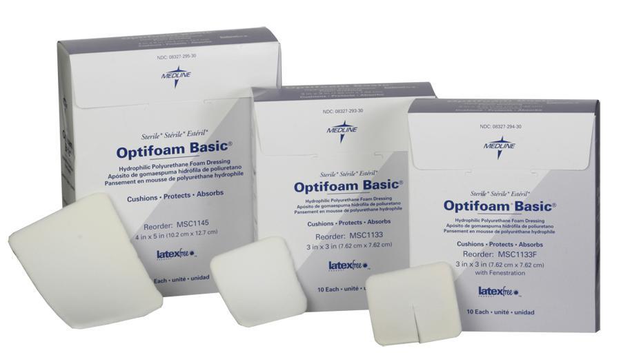 Optifoam Basic Hydrophilic Polyurethane Foam Dressing, 4" x 5", Box
