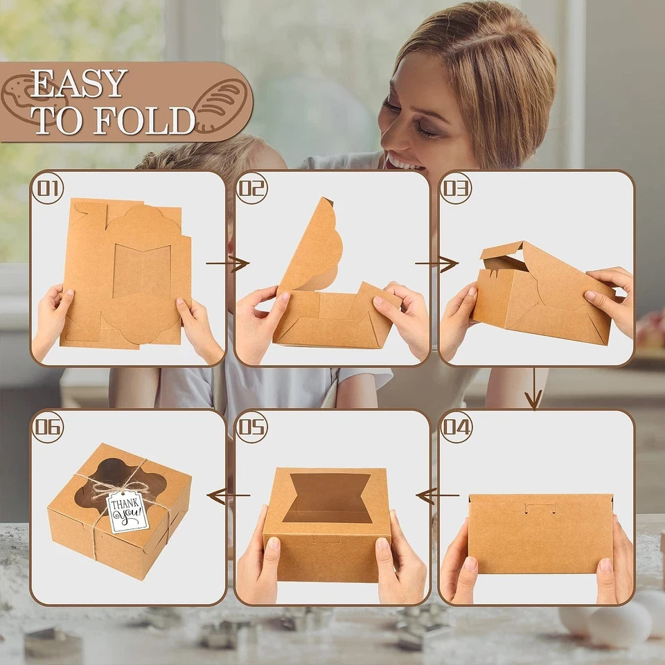 65PCS Bakery Boxes with Window 6x6x3 Inches 5 Cookie Boxes Small Pastry Boxes...