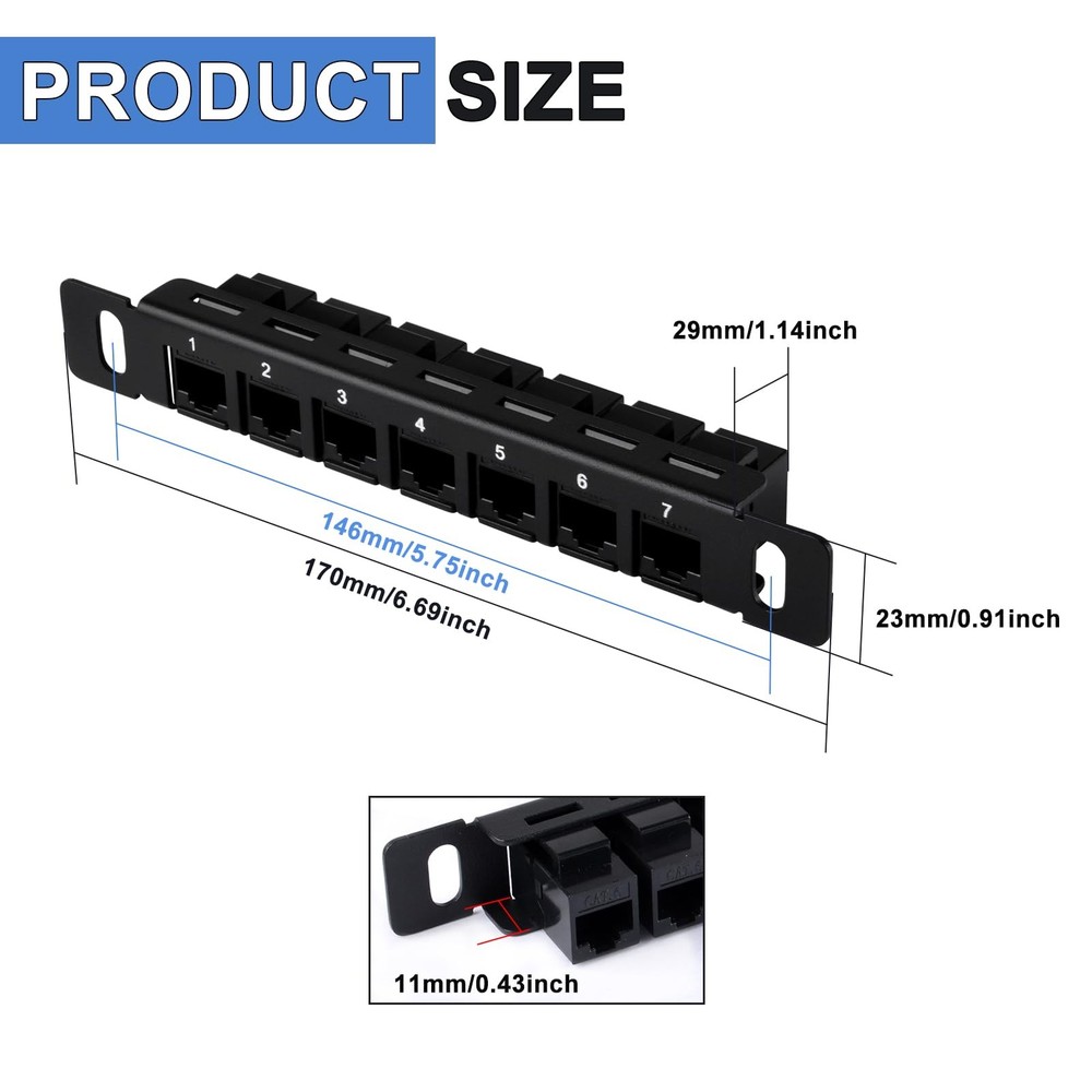 7 Inch 0.5U 7Port Patch Panel CAT6 Network For DeskPi RackMate TT Server