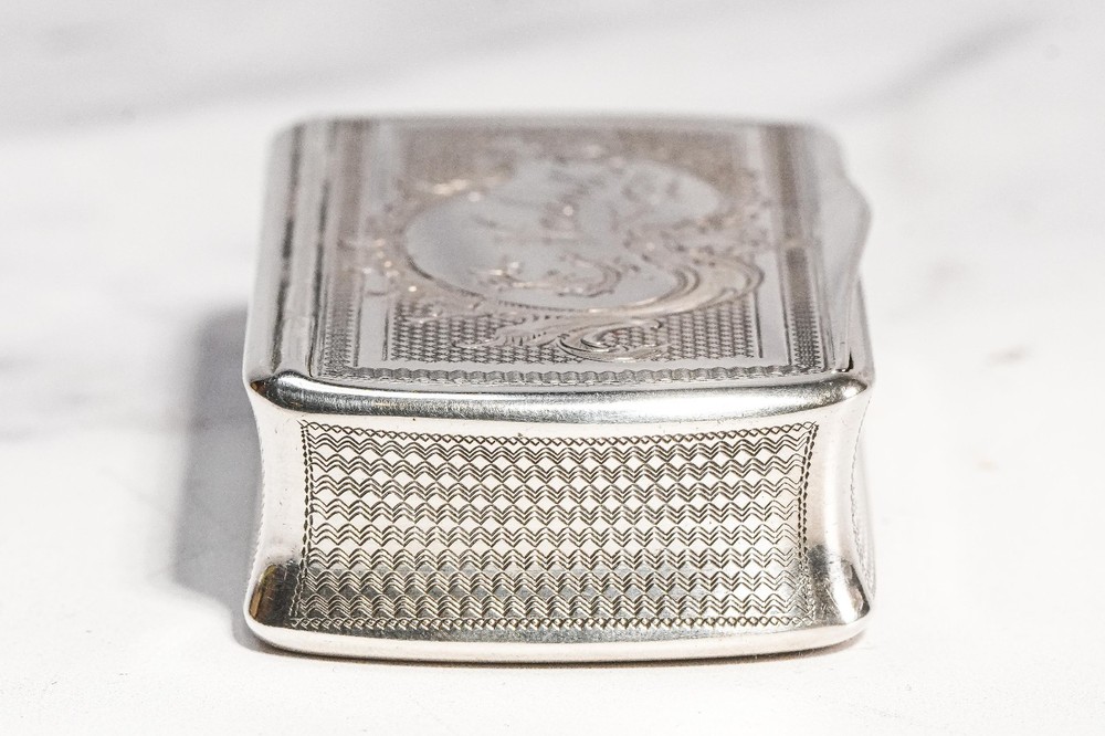 Intricate Engine Turned Pattern Antique Victorian 800 Silver Snuff Box
