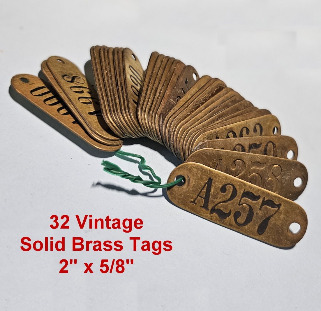 32 Vintage Solid Brass Numbered Tags~Industrial-Steampunk-Farmhouse Décor! (5)