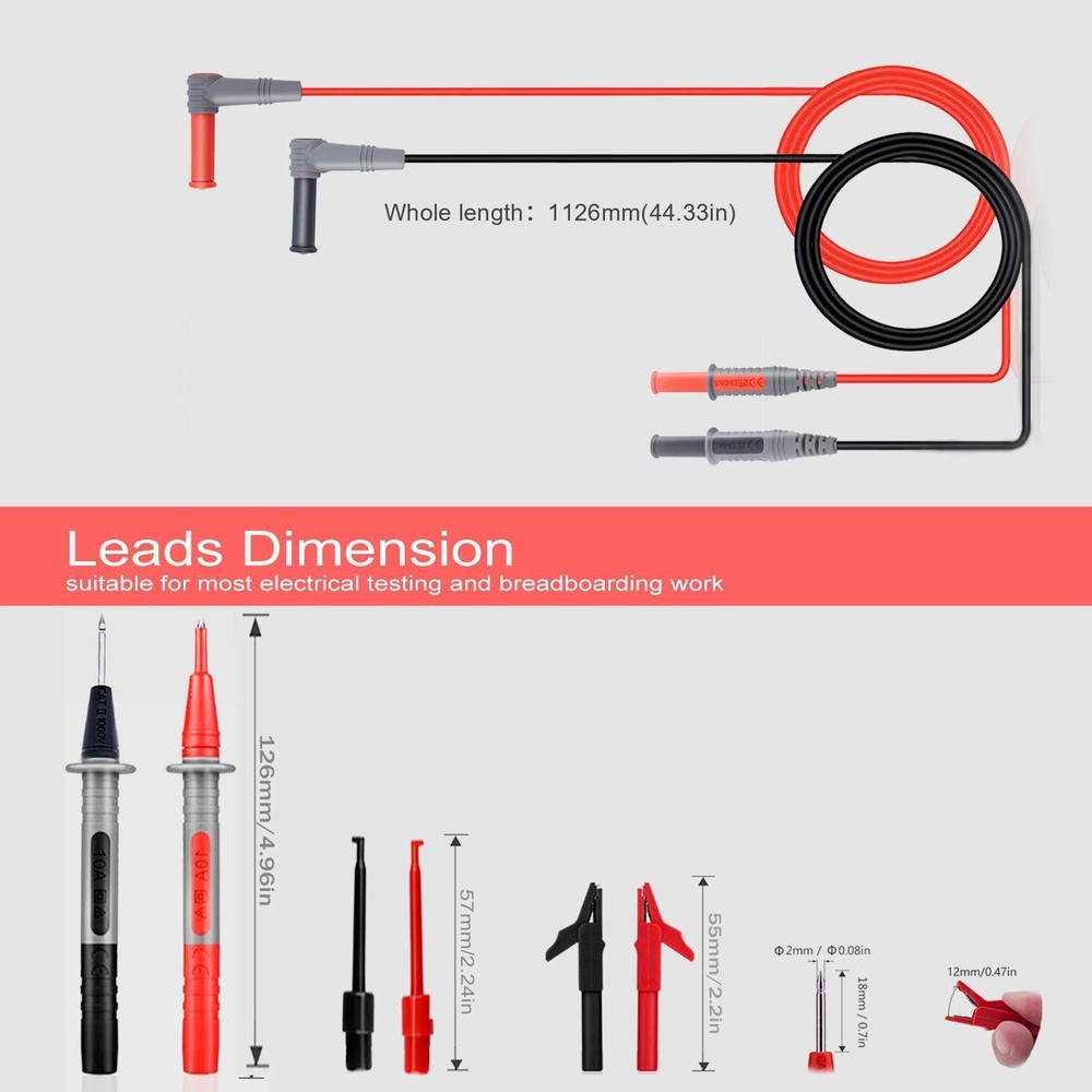 Multimeter Test Leads Kit FOR Digital Meter Probes Alligator Clips