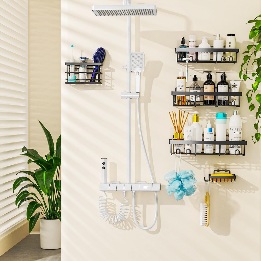2Pack Flat Hook Shower Caddy, No Drilling Adhesive Shower Hooks