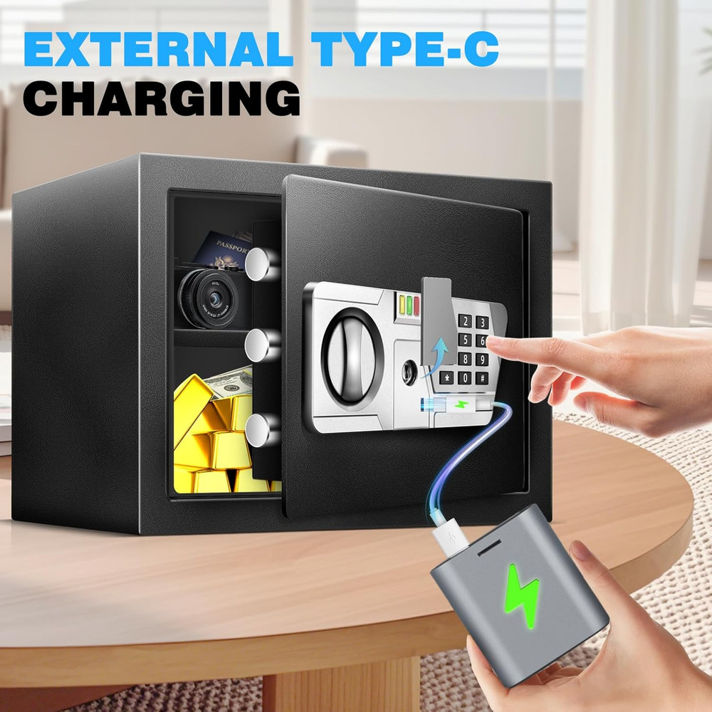 1.5 Cu Ft Small Fireproof Safe Box for Home Documents with Type-C External Power