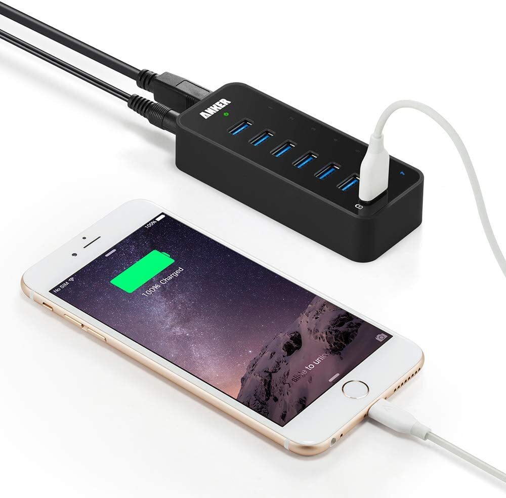 Anker 7-Port USB 3.0 Data Hub w/ 36W Power Adapter BC 1.2 Charging Port Splitter