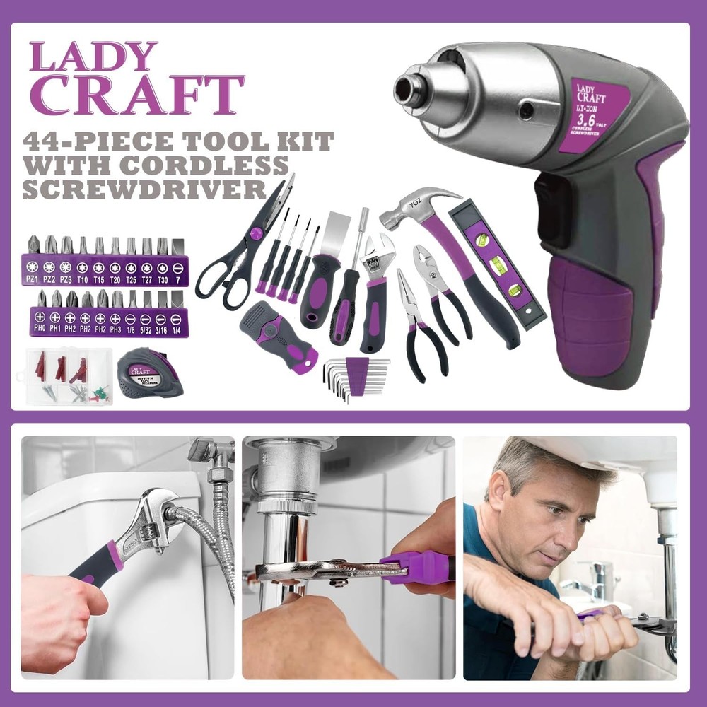 Pink Lady Tools Kit Set - 44PCS Cordless Screwdriver Toolbox