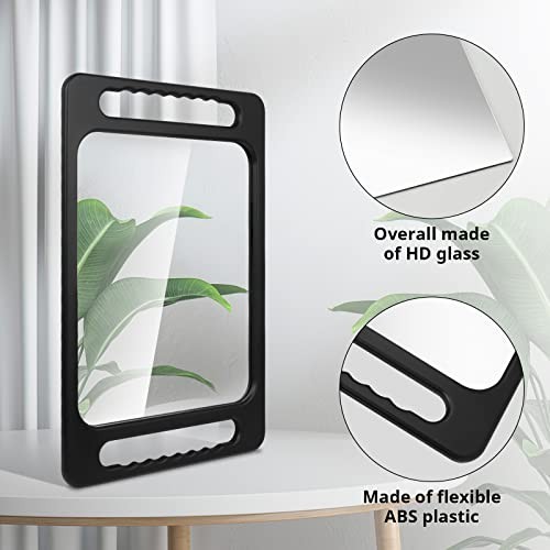 Large Rectangular Hand Mirror with Double Handle - Drop-Proof, Salon Quality, 16