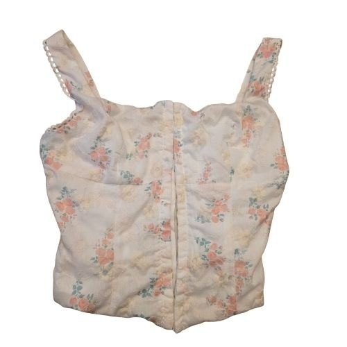 Altar'd State Corset Crop Top Floral Print White Pink Girlhood Core Lace Trim XS