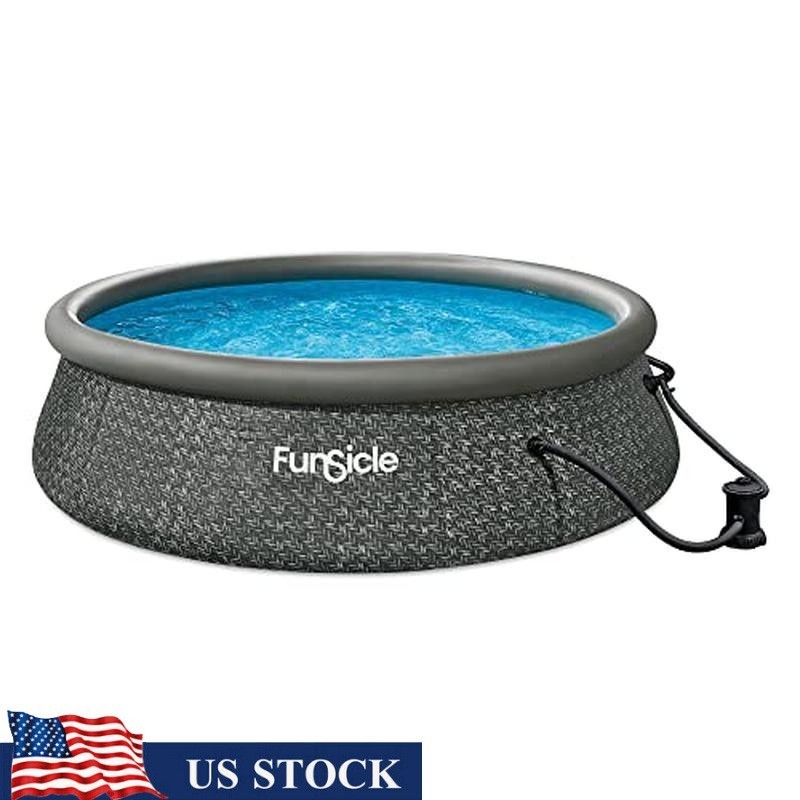 12ft Inflatable Above Ground Pool W/ Pump Filter Easy Setup Durable Design New