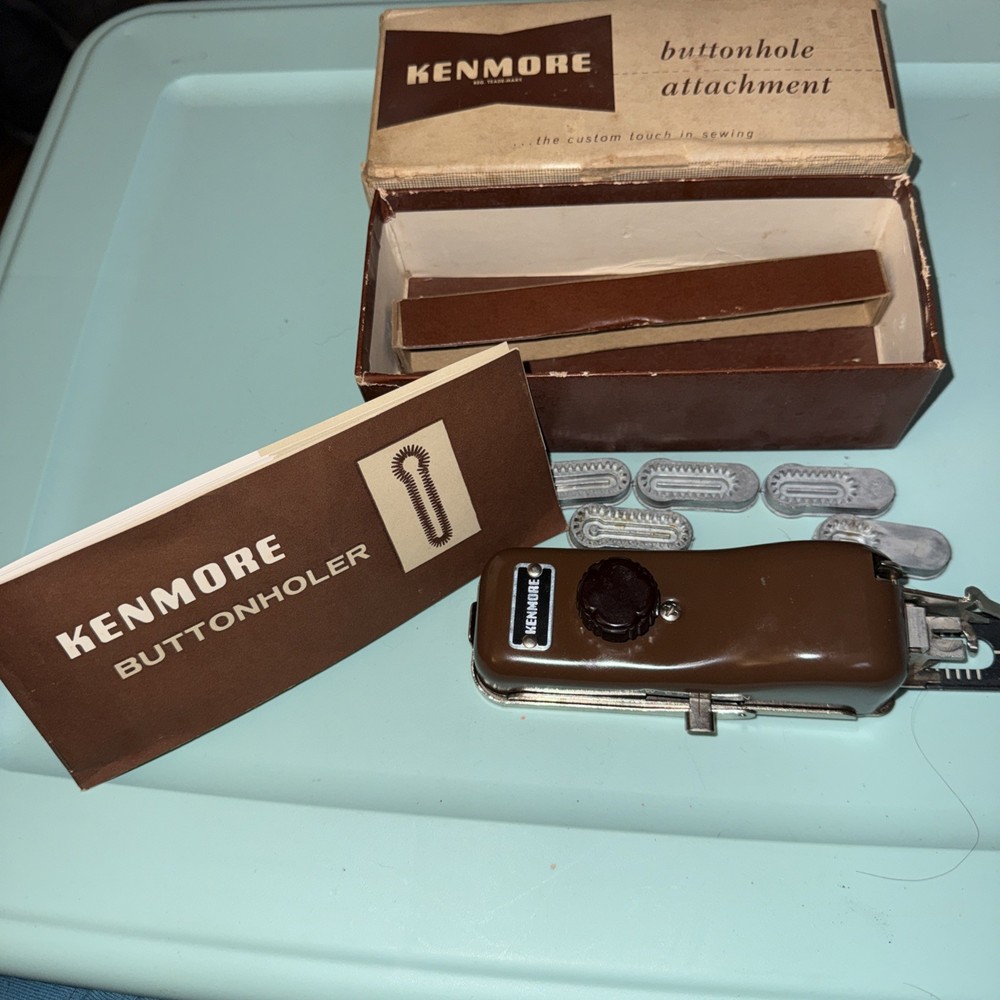 KENMORE 60766 SEWING MACHINE BUTTONHOLER ATTACHMENT-5 TEMPLATES BOX-INSTRUCTIONS