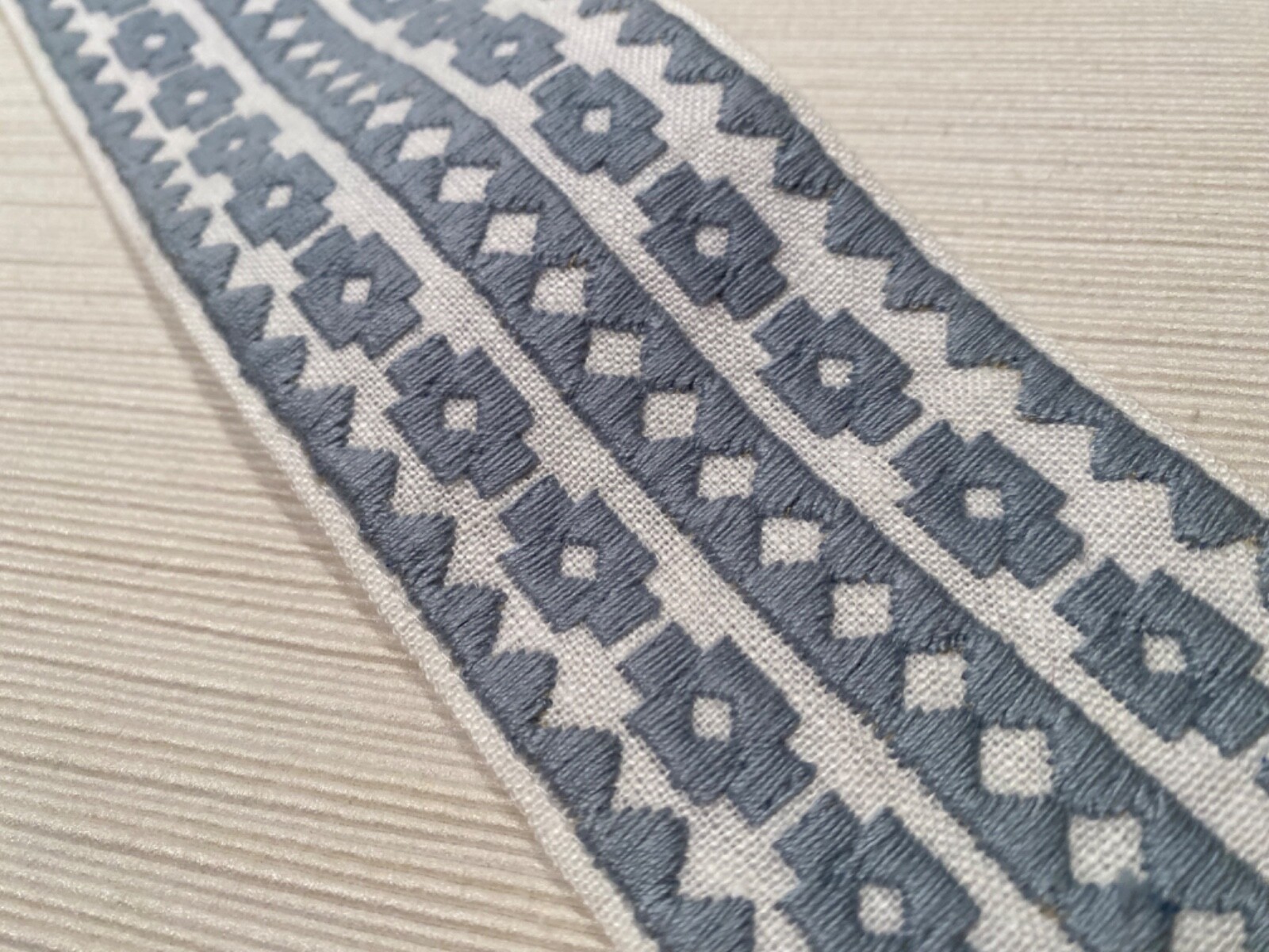 SCHUMACHER 79920 Talitha Tape Sky 85% Linen Embroidered Passementerie Trim BTY