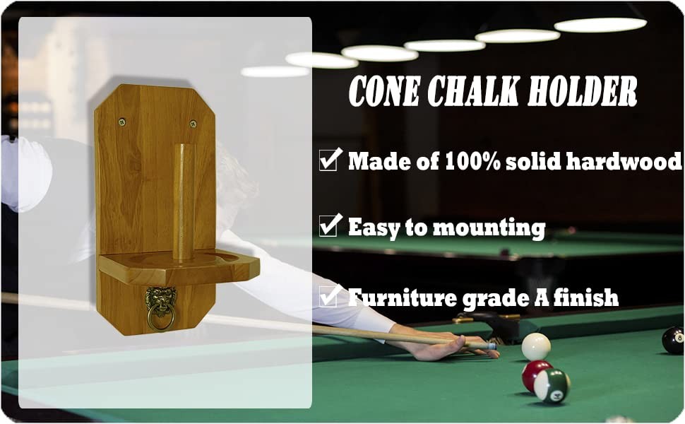 Oak Solid Wood Wall Mounted Cone Hand Chalk Holder Pool Table Accessory