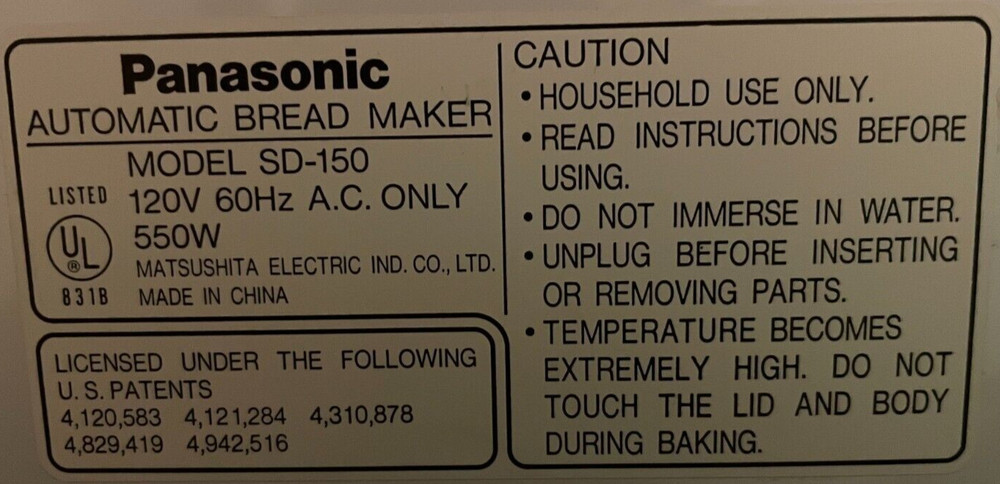 Heating Element for Panasonic Bread Maker Model SD-150