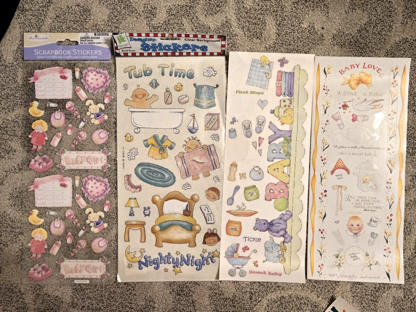 Baby Girl Stickers JOLEES/die cuts/newborn Scrapbook Lot