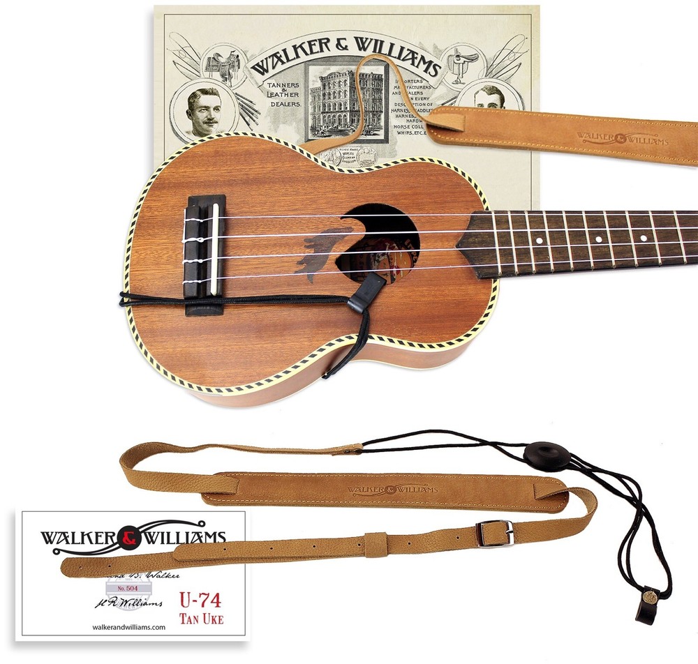 Walker & Williams U-74 Soft Tan Leather Adjustable Uke Strap for Soprano Ukes