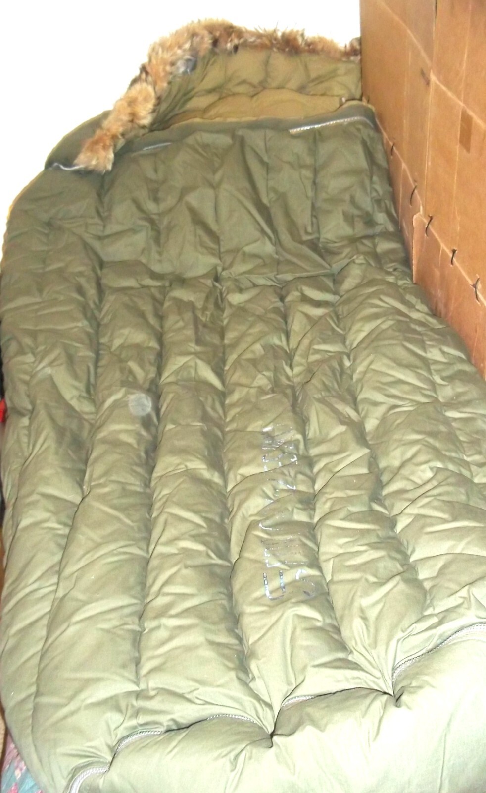 1950s Korean War US Military Casualty Sleeping Bag – Fur‑Lined – Rare Original