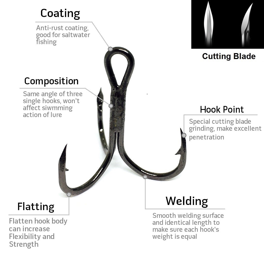 30 Hooks for Each Pack Black Nickle Cutting Blade Forged Treble Hooks FH31HP30