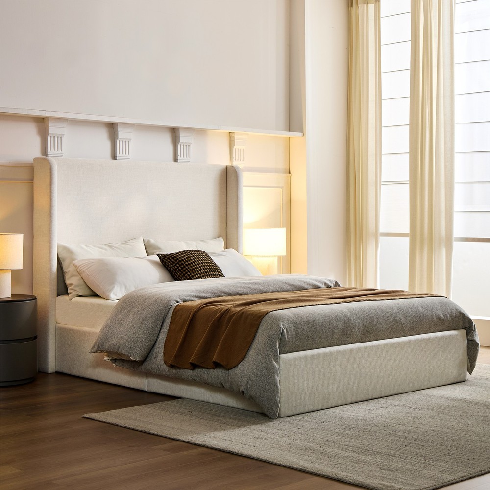 Carmen Upholstered Wingback Bed / Upholstered Platform Bed Frame / 52" High He