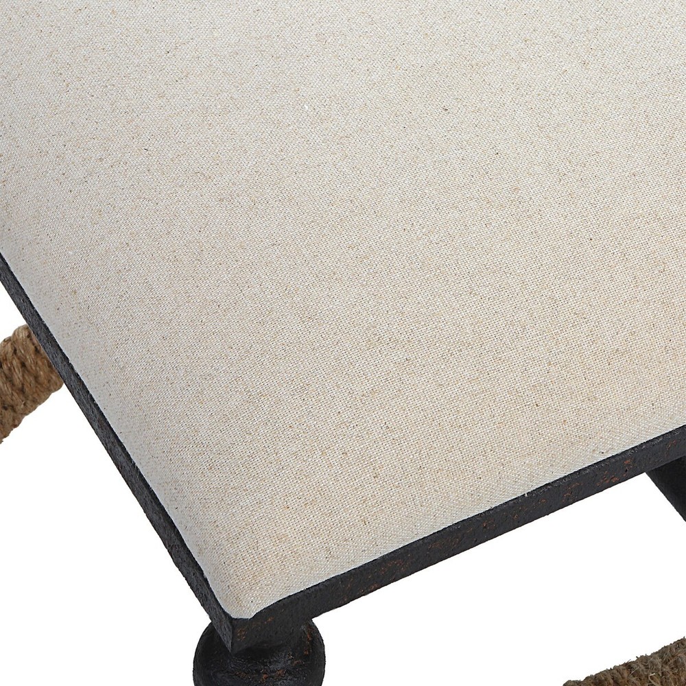 NEW ICARIA RUSTIC INSPIRED BENCH IRON BASE ROPE DETAILS UTTERMOST 23741