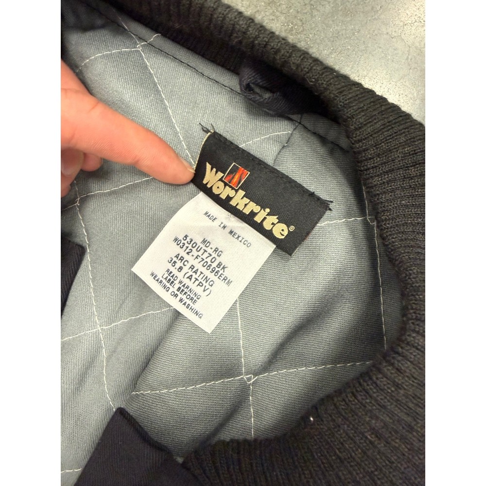 Workrite FR Flame Resistant Bomber Jacket Mens Medium Black Shell Gas Greg White