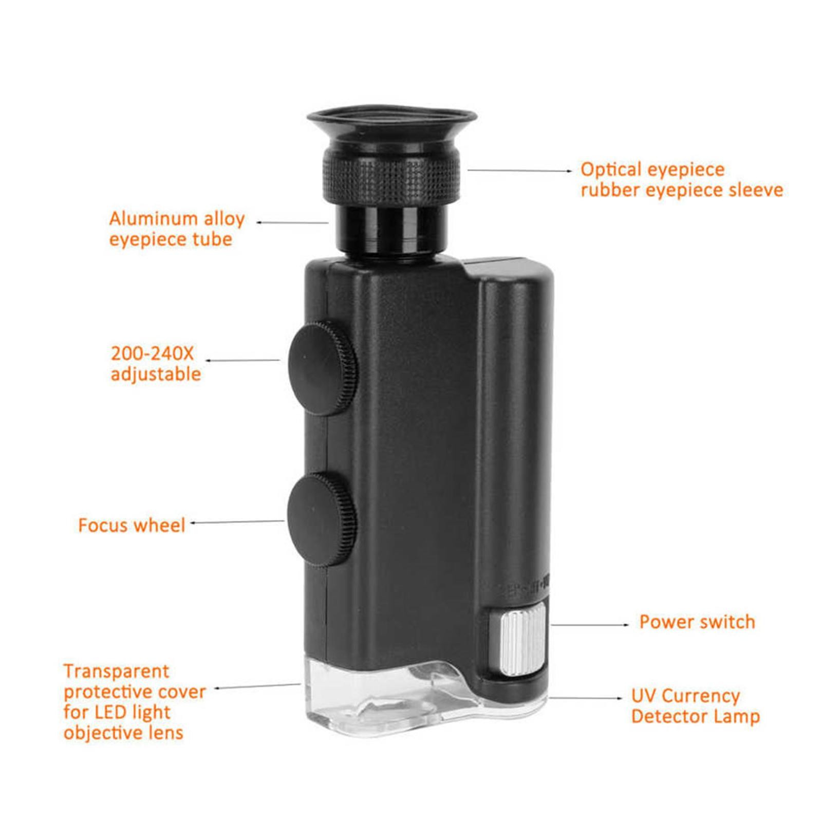 200-240X LED Light Loupe Jewelry Identification Magnifying Glass Optical Lens