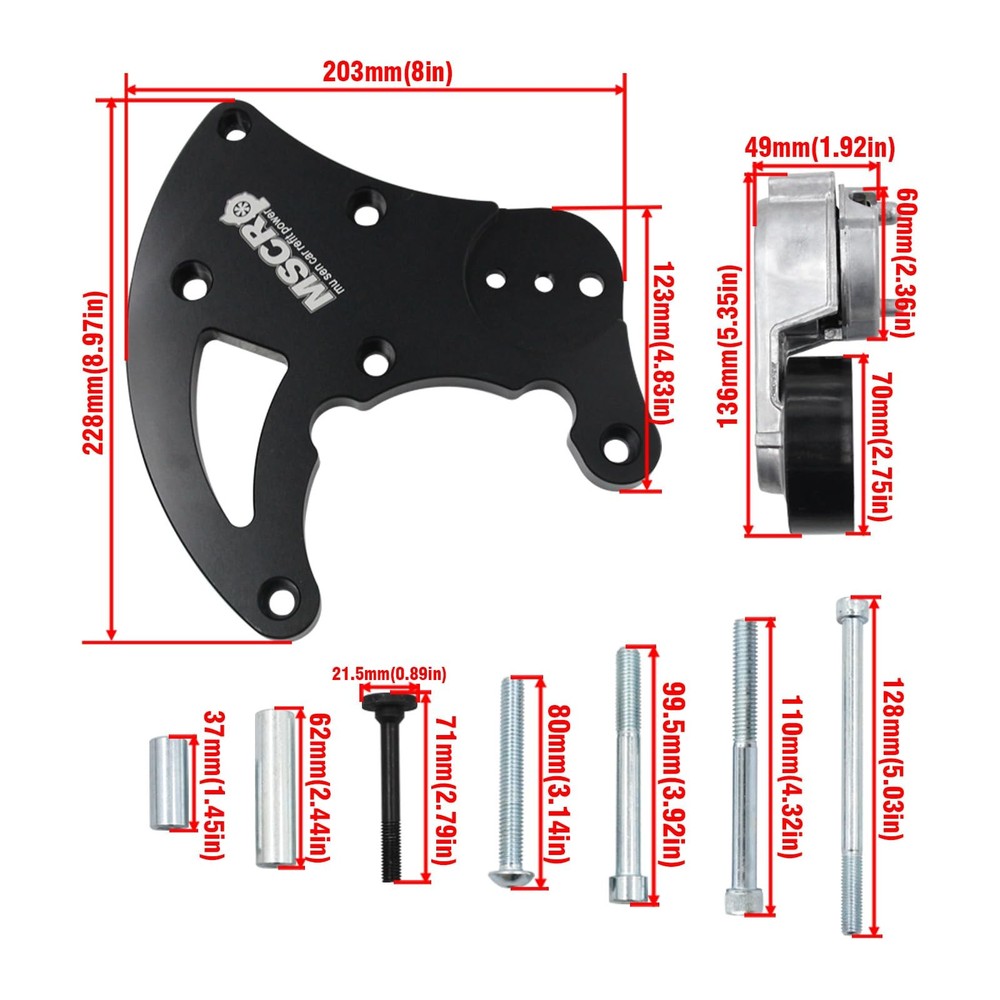 High Mount AC Compressor Bracket Kit for LS Vortec Engines Includes Tensioner