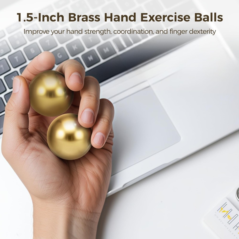 2 PCS Brass Exercise Balls, Brass Hand Exercise Balls, Baoding Balls, Metal P...