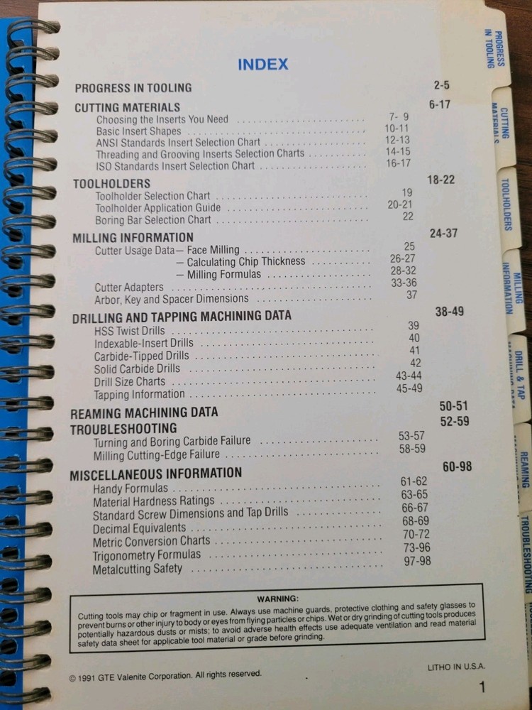 Valenite Handy Reference Guide Milling Drilling Reaming 1991 GTE Tools